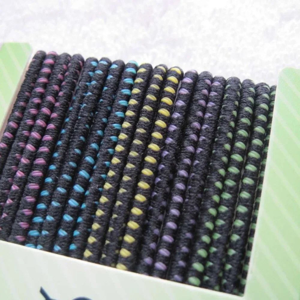 18 Goody Skinny Black w Color Ouchless Slideproof Stay Put Ponytailer Hair Bands